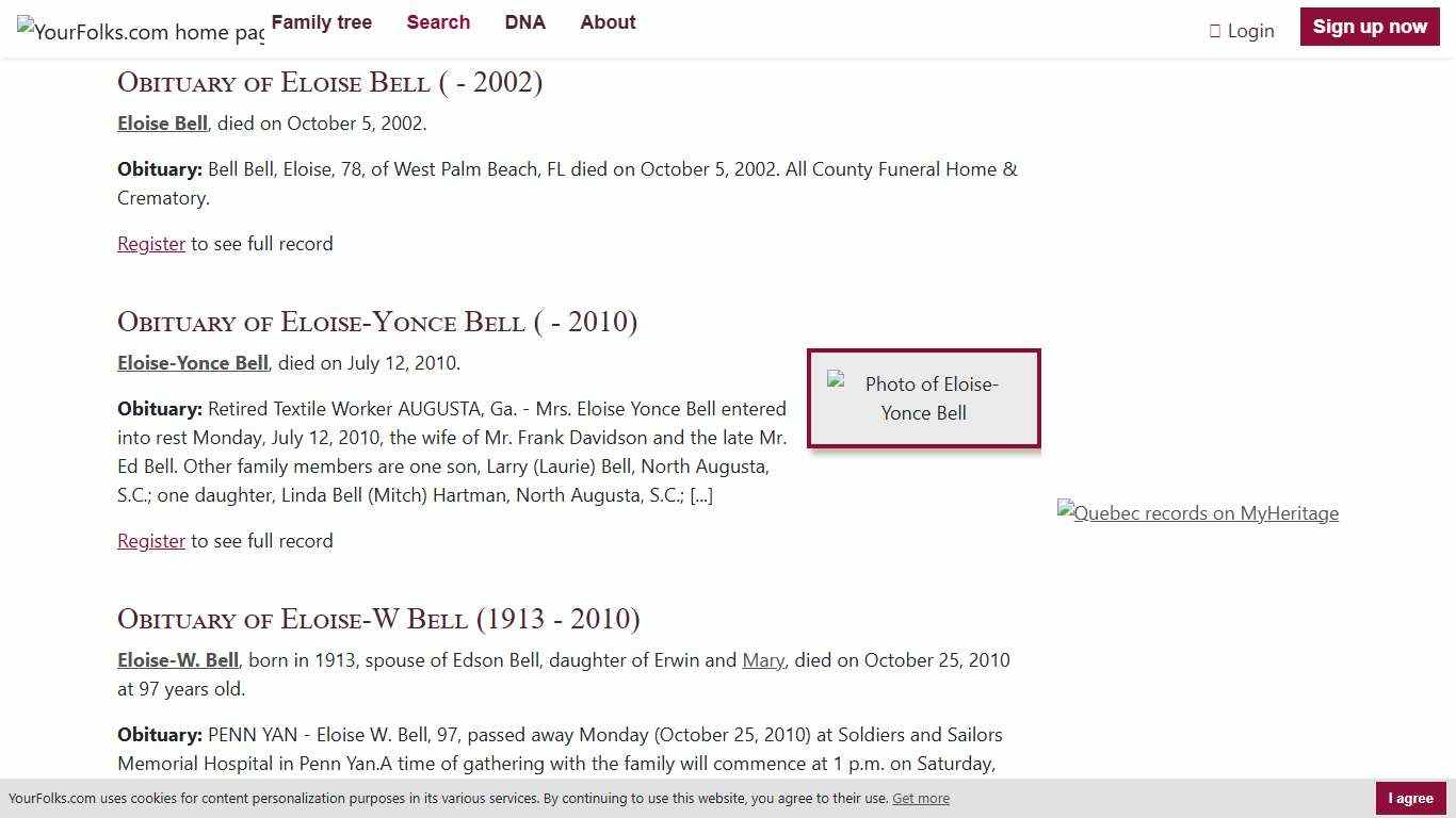 Eloise Bell Genealogy: 10 obituaries, marriages, births, burials (1843-2014)