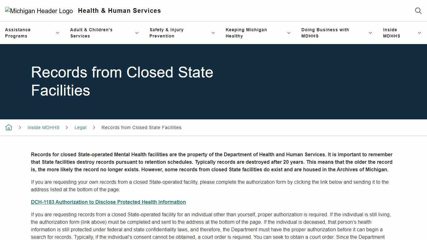 Records from Closed State Facilities